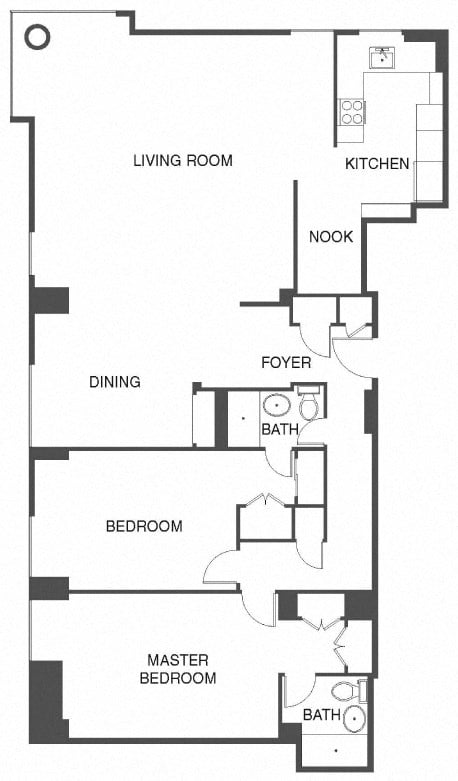Floor plan for 2 beds, 2 baths